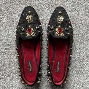 Dolce & Gabbana Black and Red Embellished Loafers